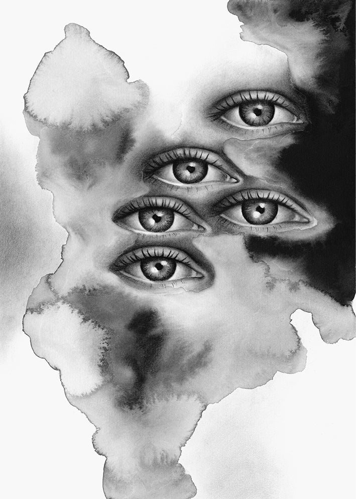 Surrealistic pencil drawing of the female body by Rakel Tomas v