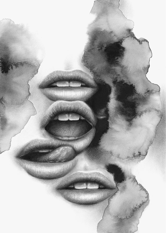 Surrealistic pencil drawing of the female body by Rakel Tomas 