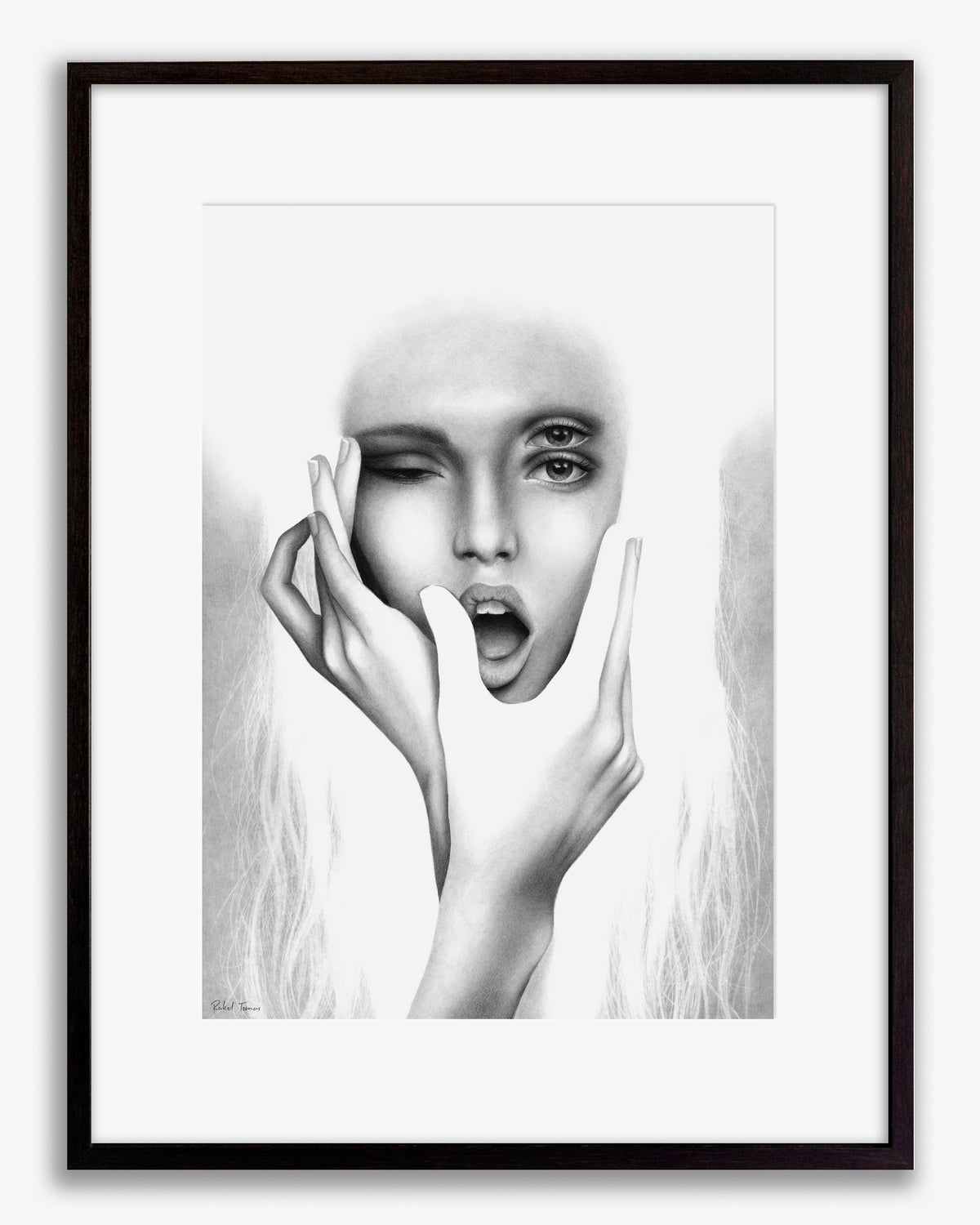 Surrealistic pencil drawing of the female body by Rakel Tomas 