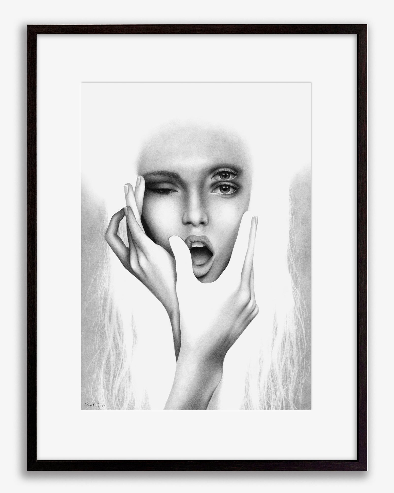 Surrealistic pencil drawing of the female body by Rakel Tomas 