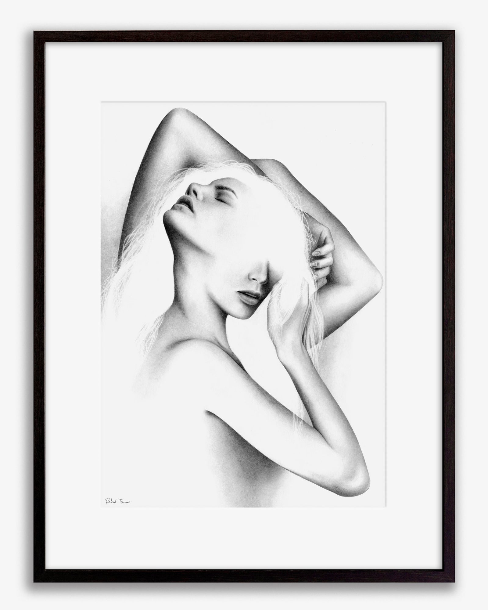 Surrealistic pencil drawing of the female body by Rakel Tomas 