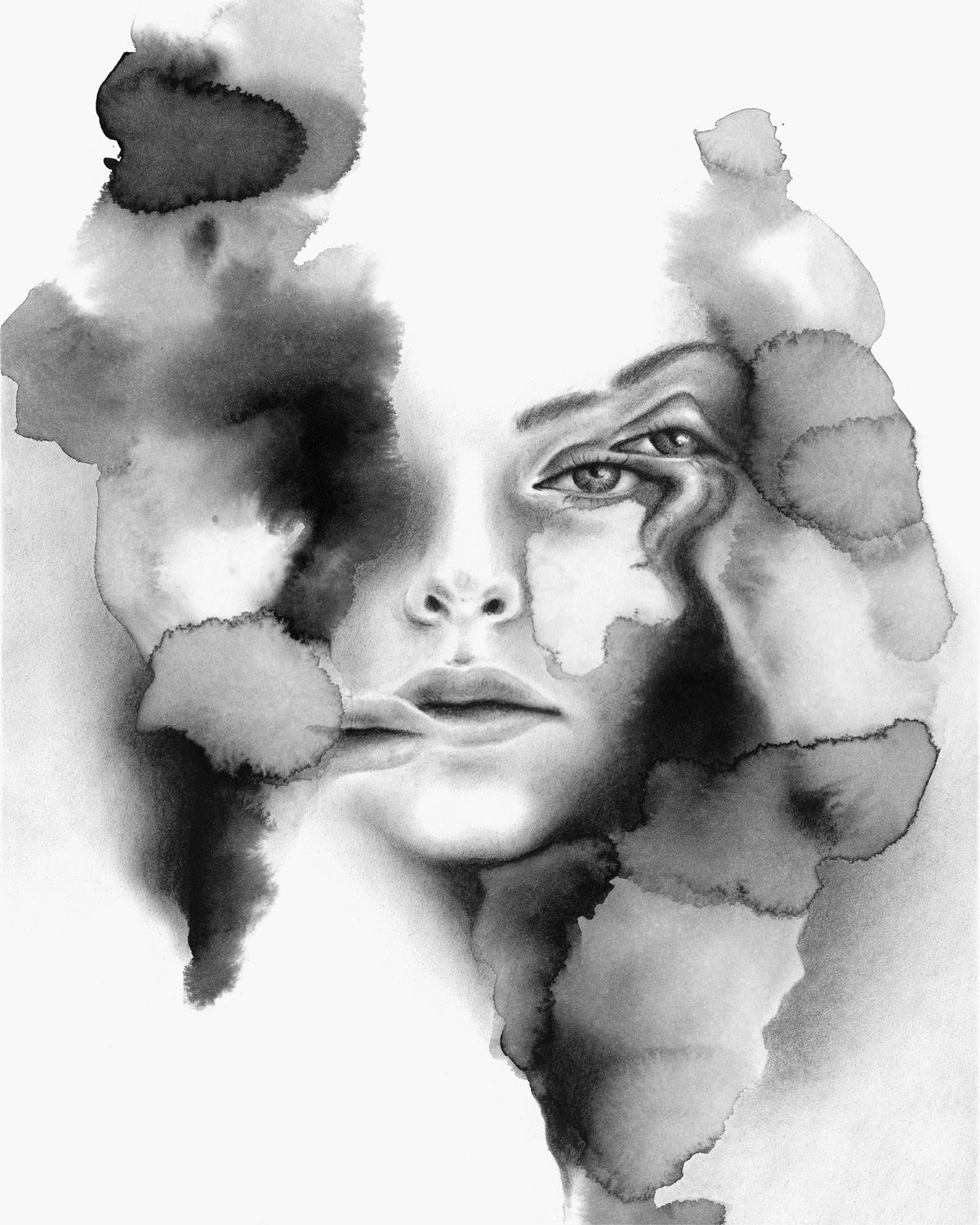 Surrealistic pencil drawing of the female body by Rakel Tomas 