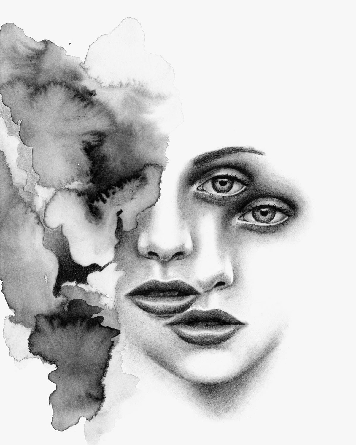 Surrealistic pencil drawing of the female body by Rakel Tomas 