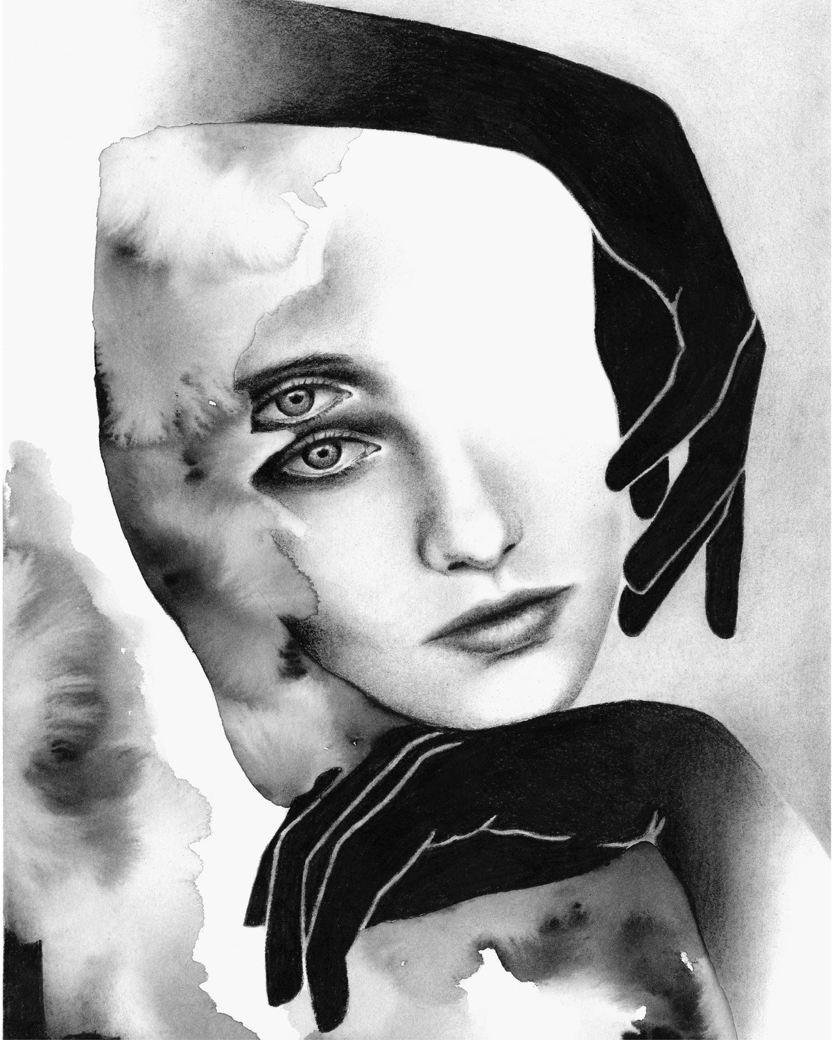 Surrealistic pencil drawing of the female body by Rakel Tomas 
