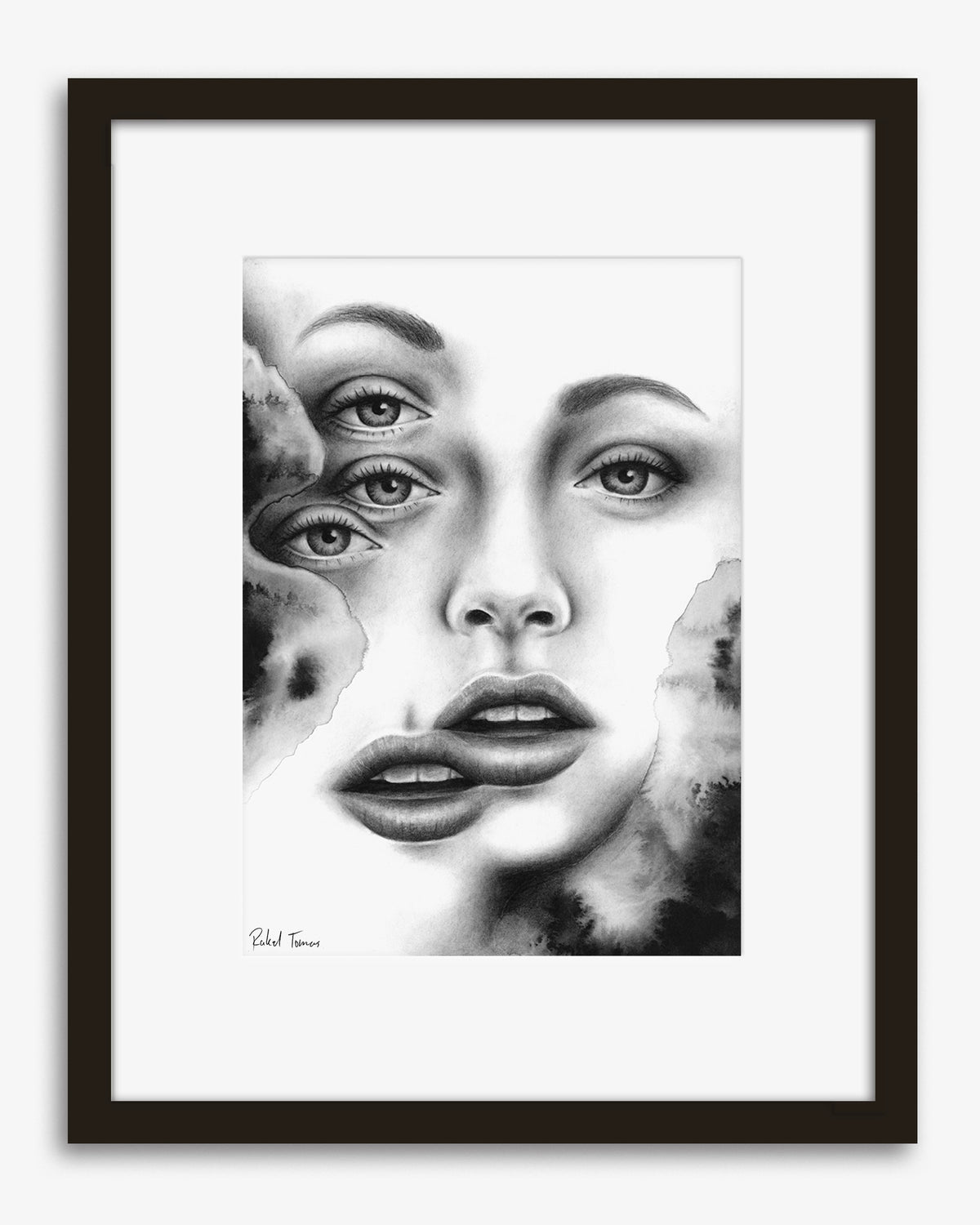 Surrealistic pencil drawing of the female body by Rakel Tomas 