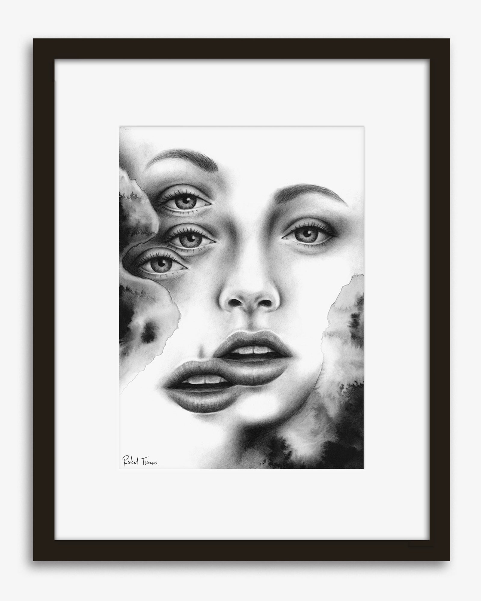 Surrealistic pencil drawing of the female body by Rakel Tomas 